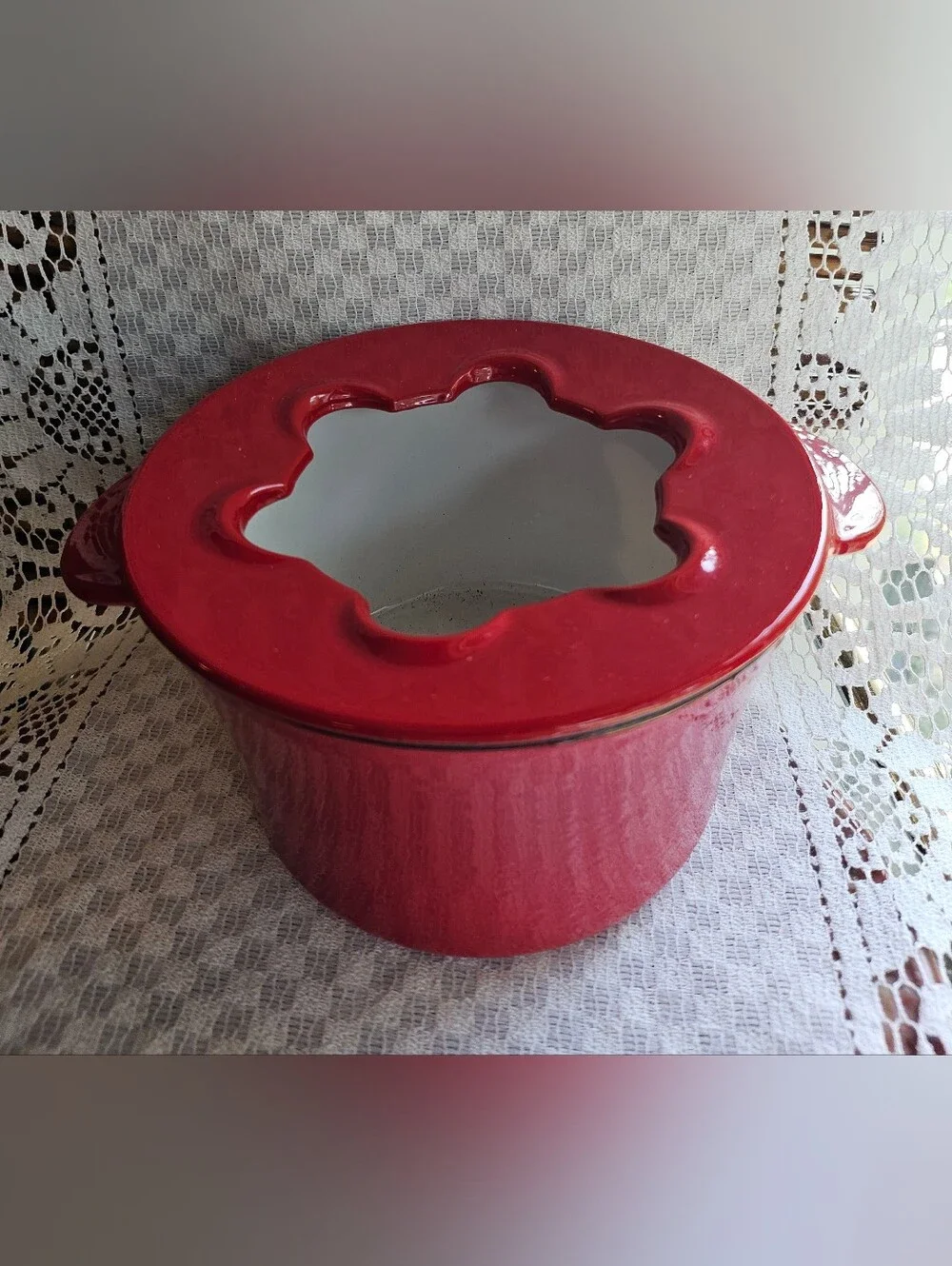 Red Norpro Cast Iron Fondue Pot